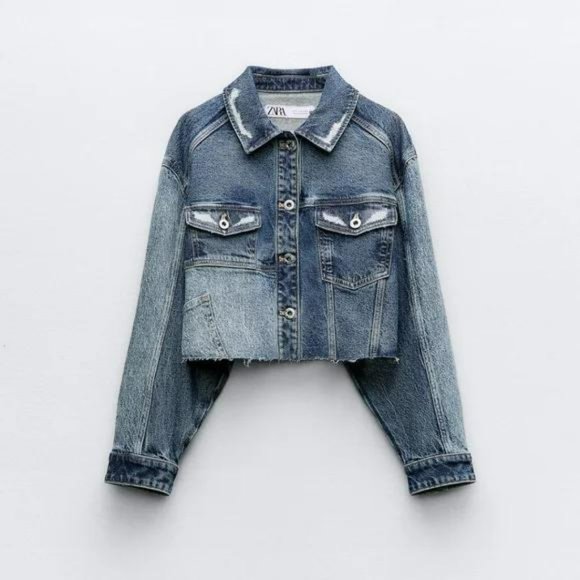 ZARA CROP DENIM PATCHWORK JACKET - Picture 2 of 4